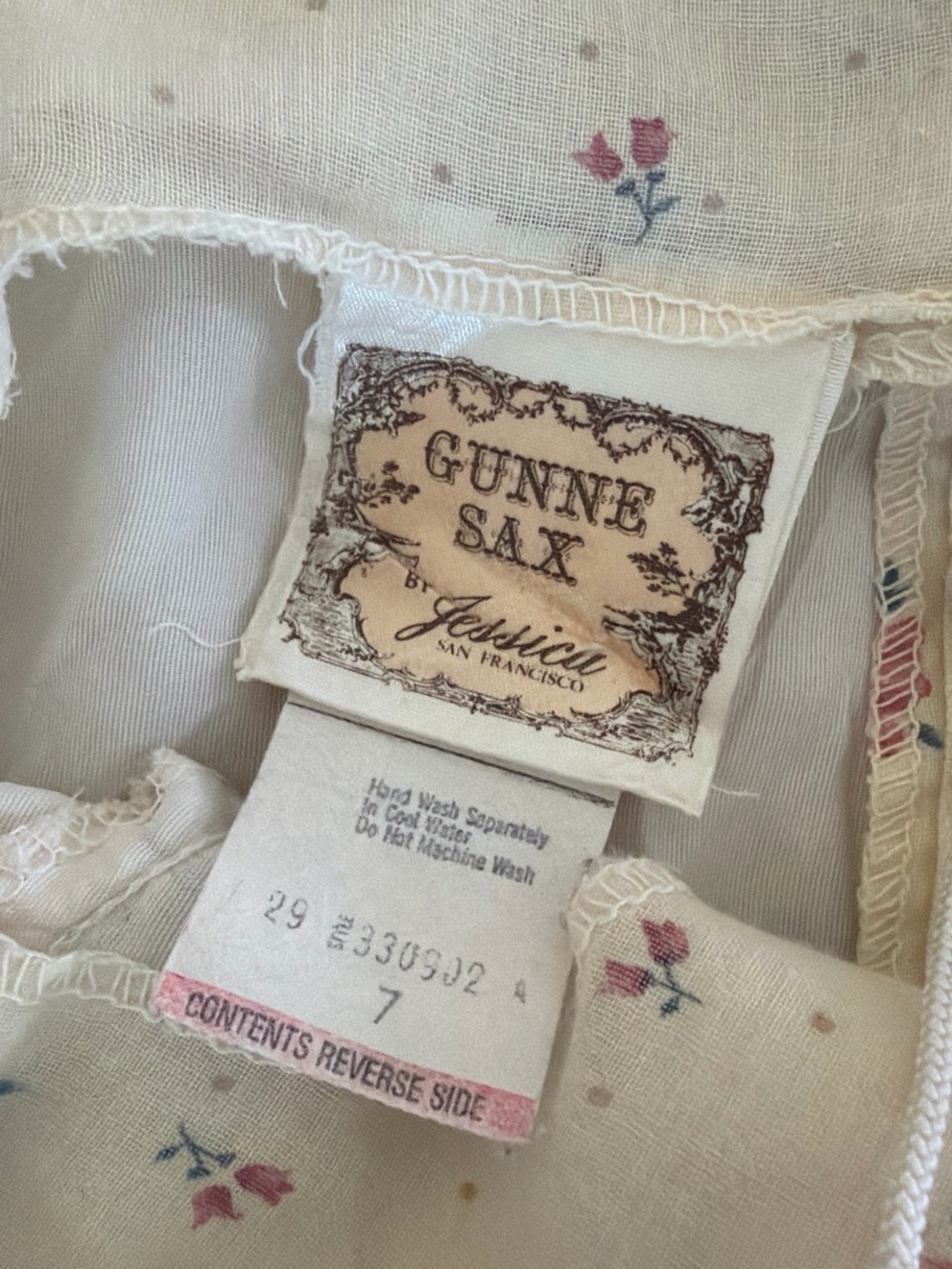 Gunne Sax Cream Dress with Pink Floral Print - Picture 2 of 5